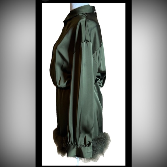 Cider Green Satin Dress with Fur Trim - Picture 8 of 8